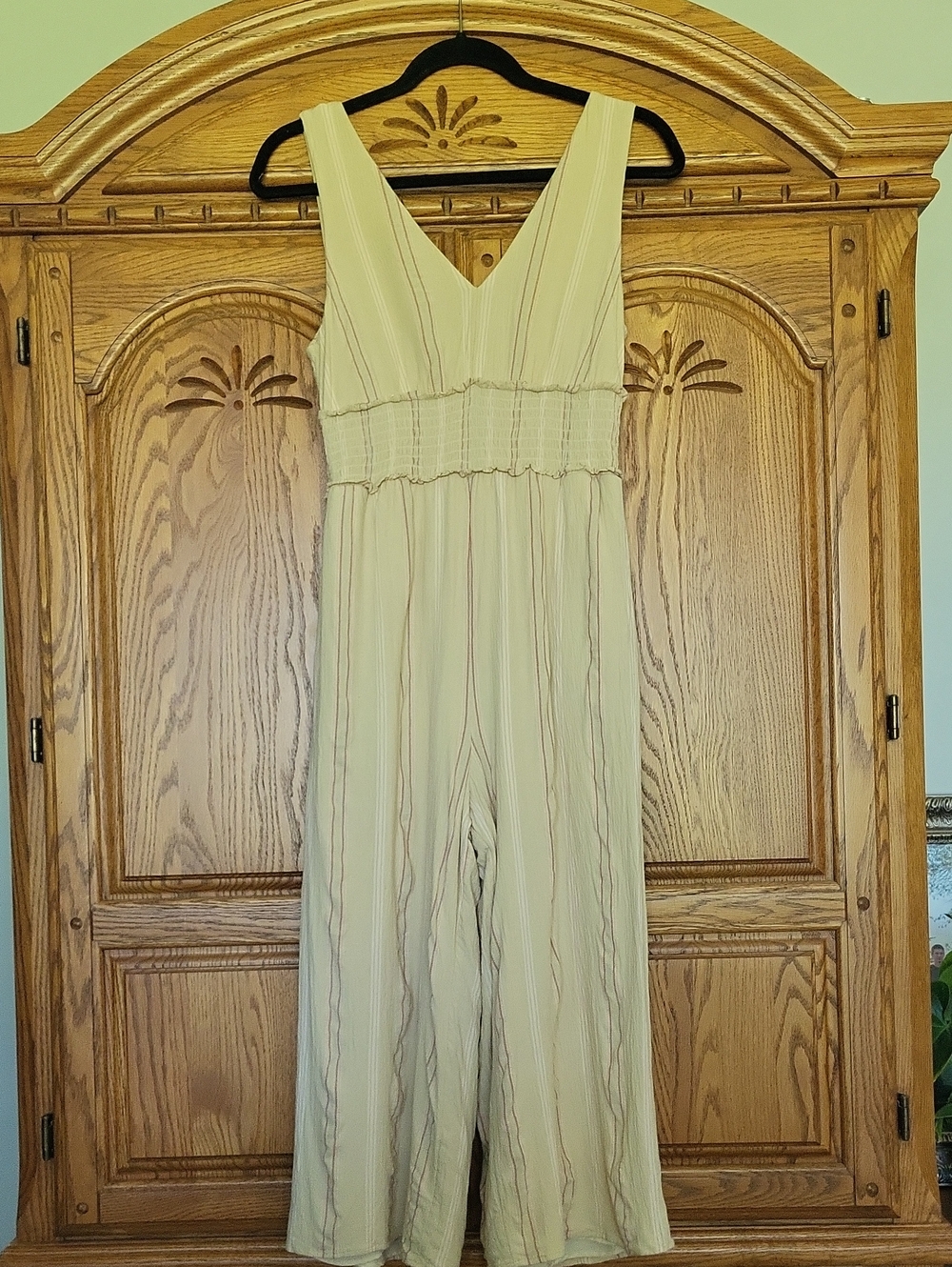 American Eagle Cream Jumpsuit with Pink Stripes